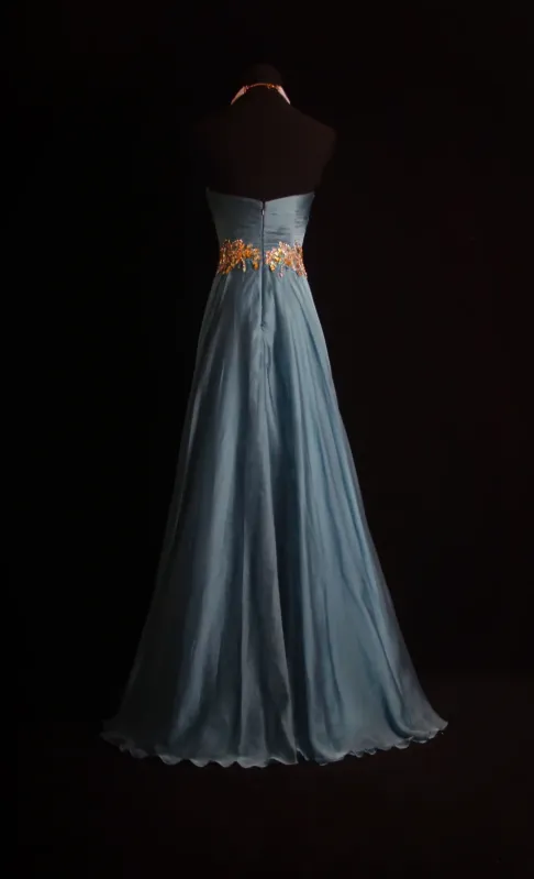 Vintage Sweetheart Neck Sheath Long Prom Dresses Chiffon Pleated Blue Evening Dress Sleeveless Formal Dresses HZ1121 - Image 4