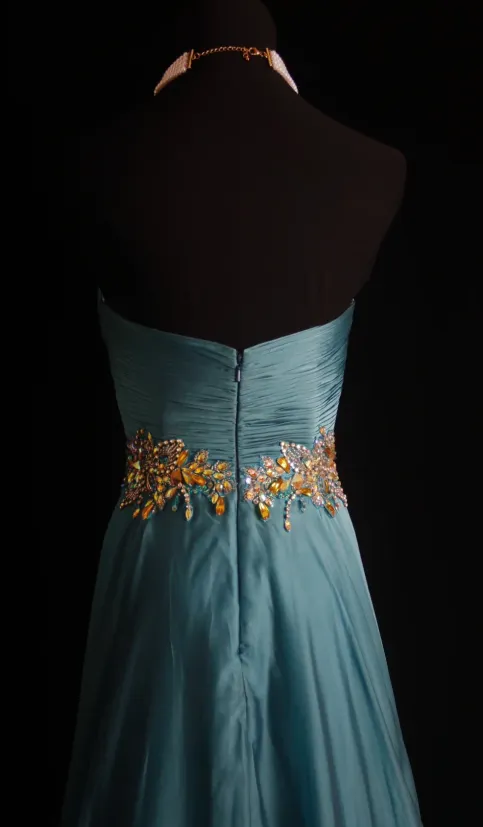 Vintage Sweetheart Neck Sheath Long Prom Dresses Chiffon Pleated Blue Evening Dress Sleeveless Formal Dresses HZ1121 - Image 3