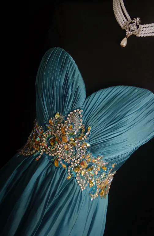 Vintage Sweetheart Neck Sheath Long Prom Dresses Chiffon Pleated Blue Evening Dress Sleeveless Formal Dresses HZ1121 - Image 2