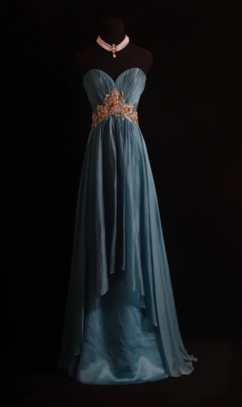 Vintage Sweetheart Neck Sheath Long Prom Dresses Chiffon Pleated Blue Evening Dress Sleeveless Formal Dresses HZ1121