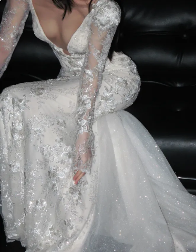 Gorgeous V-neck Mermaid Trail Wedding Dresses Beaded Applique Bridal Dresses Ivory Backless Bridal Gowns HZ1121