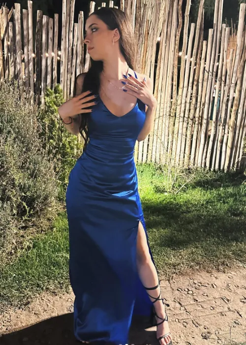 Chic Spaghetti Strap Sheath Long Prom Dresses Satin Navy Blue Evening Dresses with Slits HZ1121