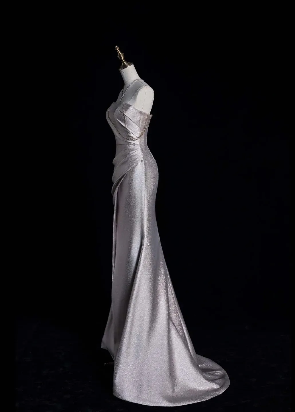 Elegant Spaghetti Strap Sheath Long Prom Dresses Satin Evening Dresses with Slits HZ1121 - Image 3