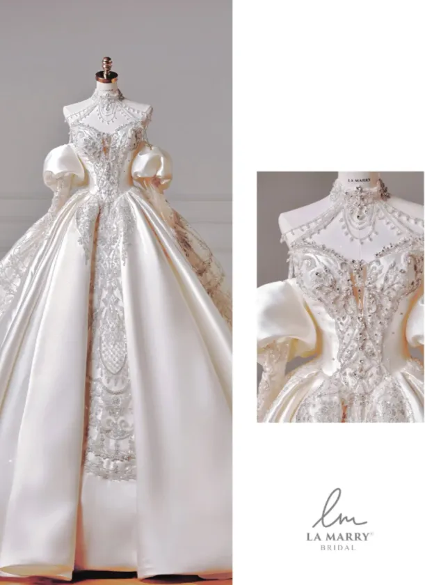 Gorgeous Off-the-shoulder Ball Gown Satin Long Wedding Dresses Beaded Bridal Gowns Long Sleeve Bridal Dresses HZ1121