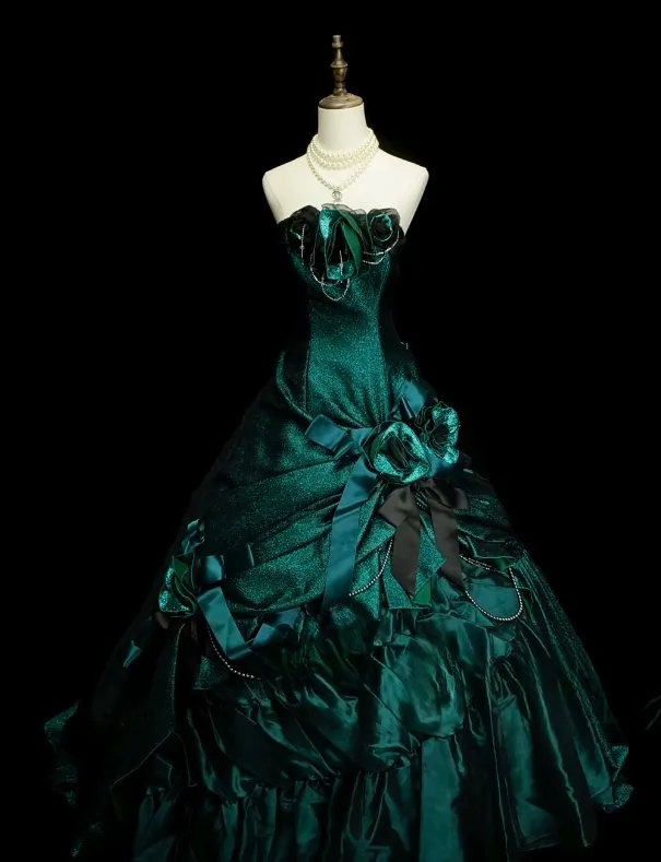 Gorgeous Strapless Ball Gown Satin Long Prom Dresses Dark Green Quinceanera Dresses Sweet 16 Dress HZ1121