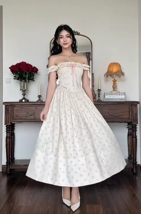 Elegant Off-the-shoulder A-Line Formal Dresses Satin Floral Wedding Guest Dresses HZ1121 - Image 2