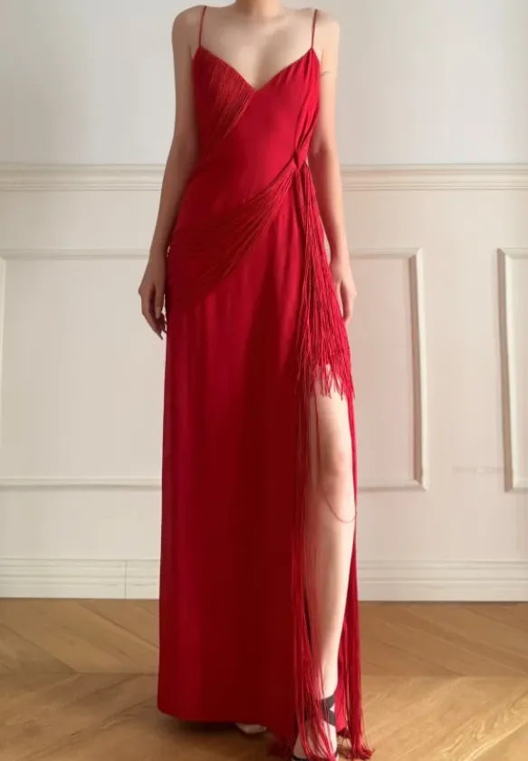 Sexy Spaghetti Strap Sheath Burgundy Long Prom Dresses Burgundy Evening Dresses with Slits HZ1121