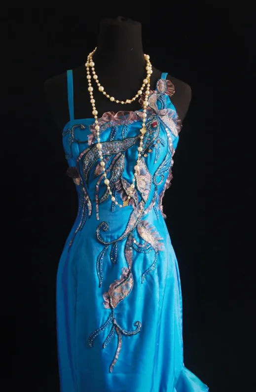 Vintage Sheath Blue Long Prom Dresses Satin Tulle Blue Evening Dresses HZ1121 - Image 2