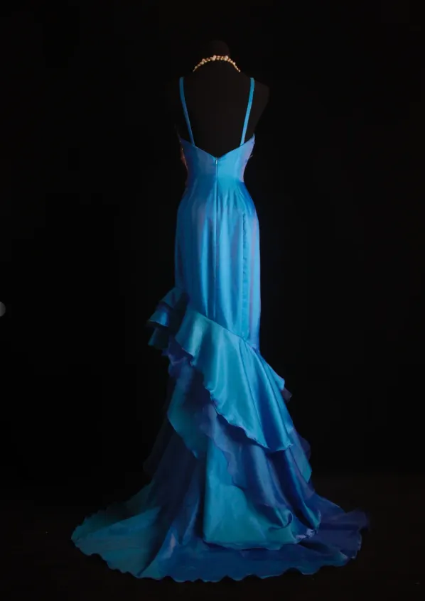 Vintage Sheath Blue Long Prom Dresses Satin Tulle Blue Evening Dresses HZ1121 - Image 3