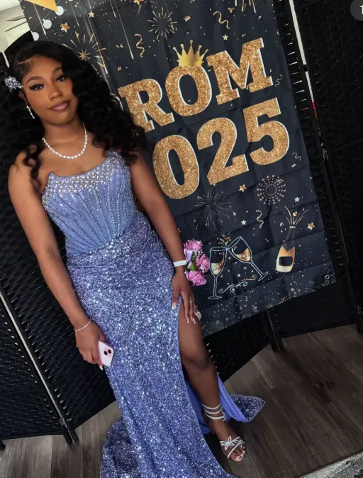 Chic Sequin Sheath Lavender Long Prom Dresses with Slits HZ1121