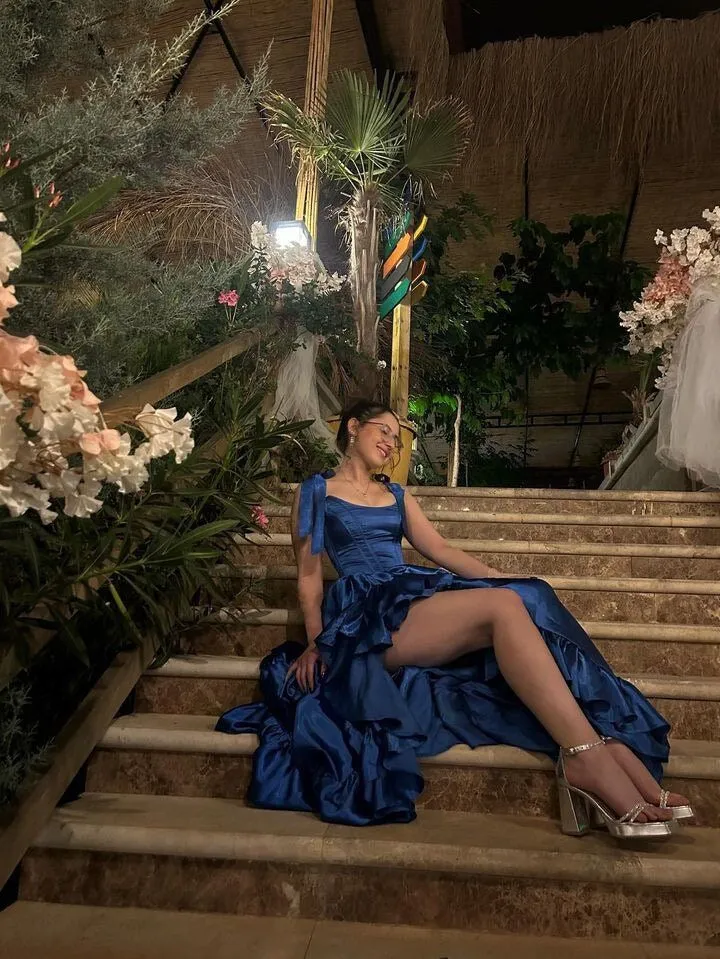 Elegant Strap Sheath Long Prom Dresses Satin Navy Blue Birthday Dresses HZ1121