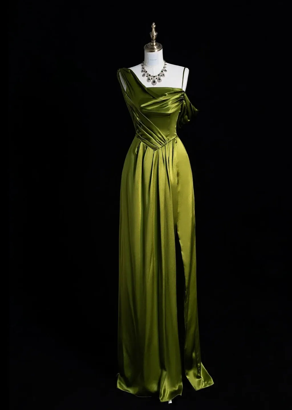 Simple Sheath Long Prom Dresses Satin Green Evening Gown HZ1121
