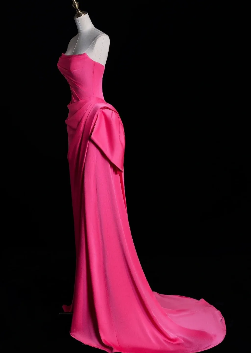 Elegant Strapless Sheath Long Prom Dresses Satin Pink Evening Dresses HZ1121 - Image 4