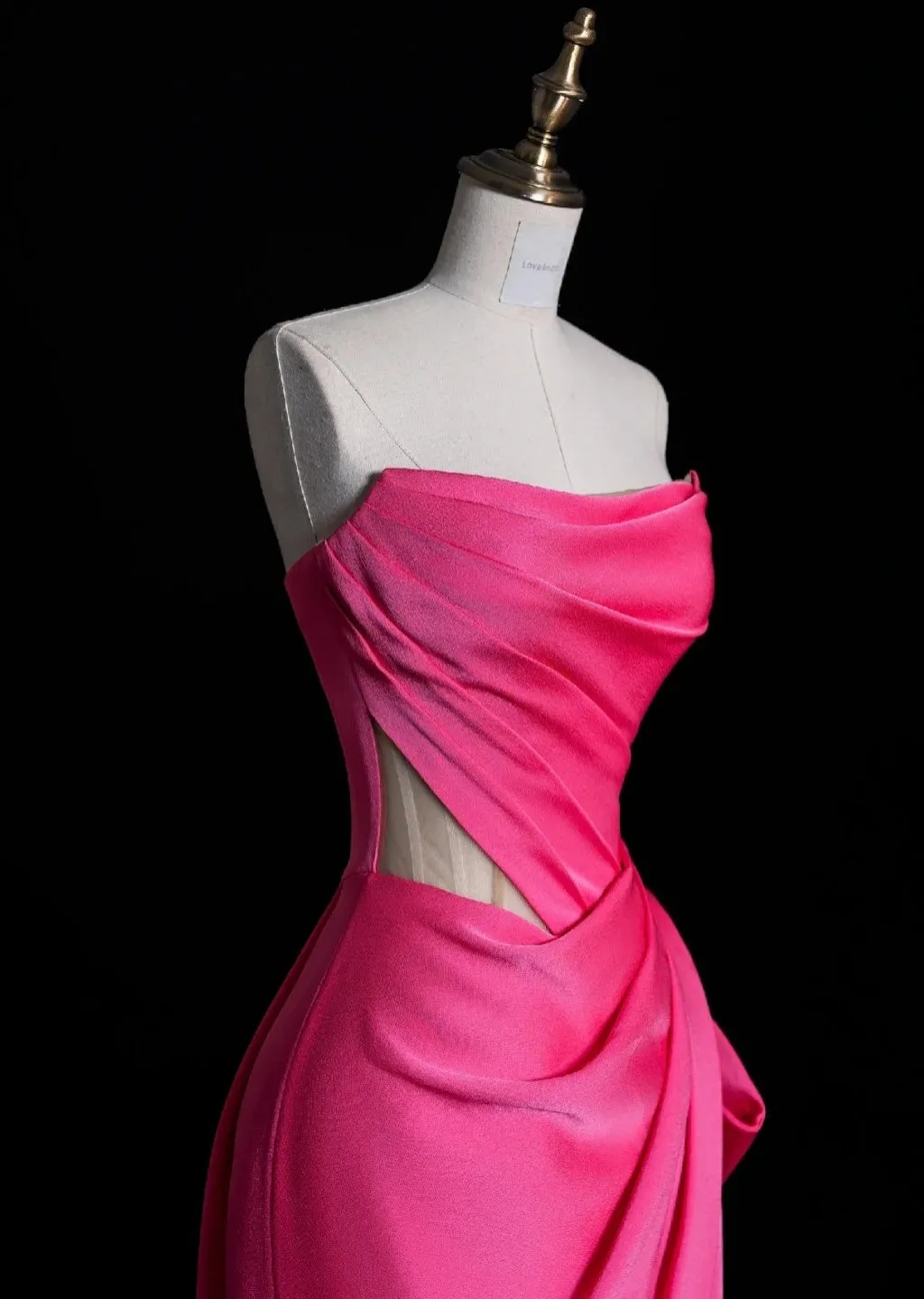 Elegant Strapless Sheath Long Prom Dresses Satin Pink Evening Dresses HZ1121 - Image 3