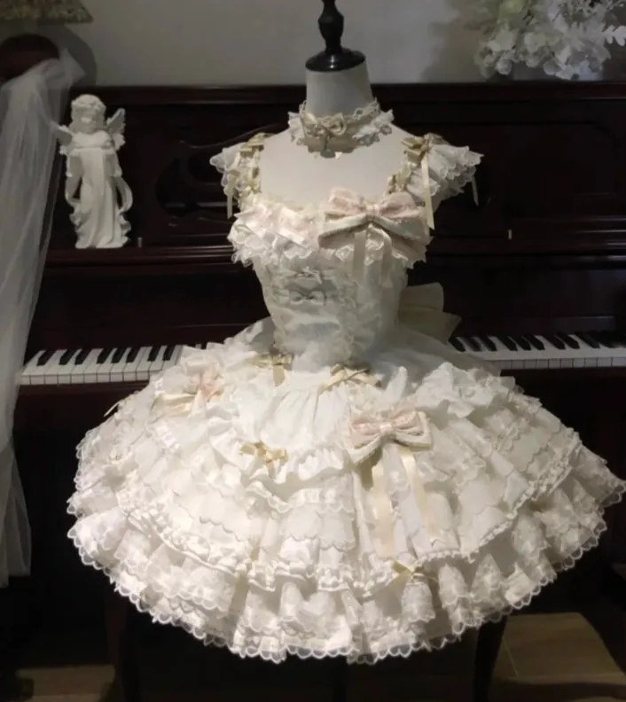 Fairy Strap Ball Gown White Sleeveless Short Birthday Dresses Lace Sweet Lolita Dresses HZ1121