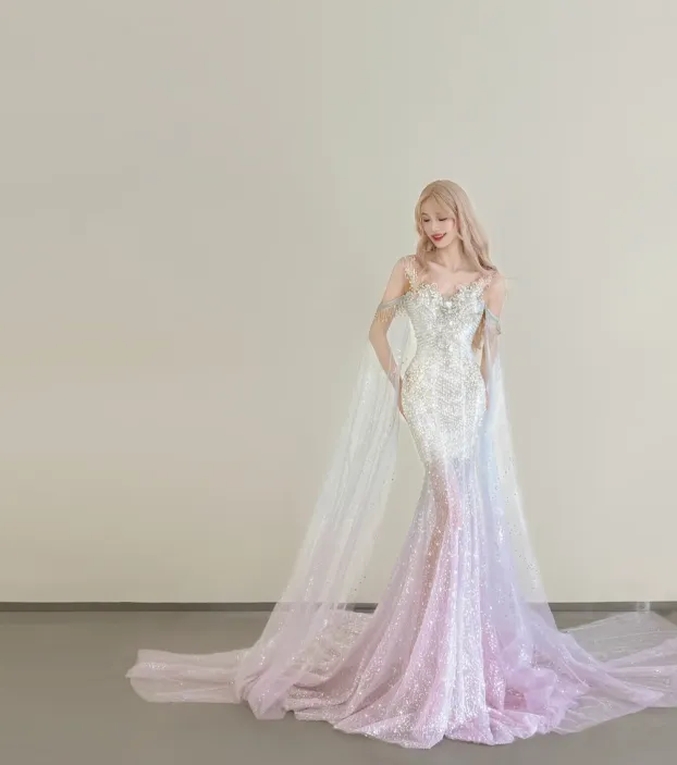 Gorgeous Sweetheart Neck Mermaid Long Prom Dress Sequined Tulle Pink Evening Gown HZ1121 - Image 3