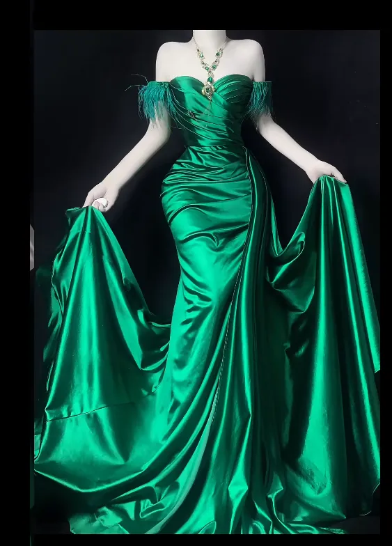 Glam Sweetheart Sheath Long Prom Dresses Satin Green Evening Dresses HZ1121