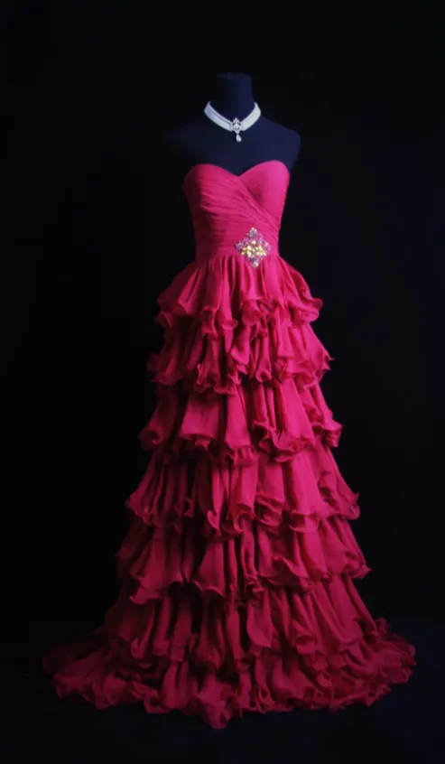 Gorgeous A-Line Hot Pink Long Prom Dresses Sweetheart Neck Evening Dresses Chiffon Hot Pink Formal Dresses HZ1121