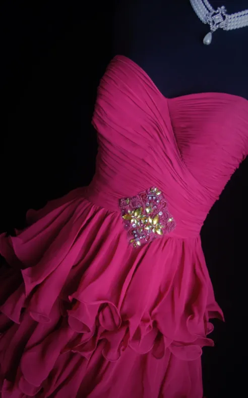 Gorgeous A-Line Hot Pink Long Prom Dresses Sweetheart Neck Evening Dresses Chiffon Hot Pink Formal Dresses HZ1121 - Image 2