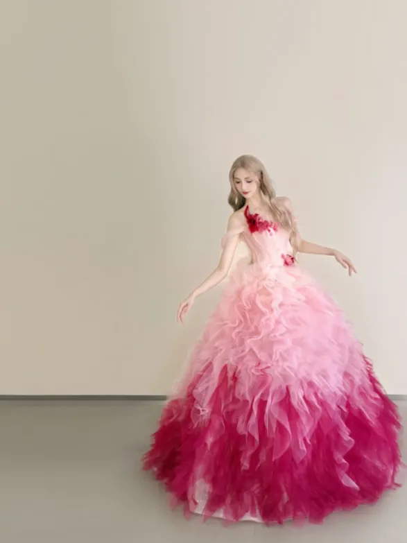 Cute Ball Gown Gradient Pink Long Prom Dresses Strapless Tulle Sleeveless Gradient Pink Quinceanera Dresses Sweet 16 Dress HZ1121 - Image 2