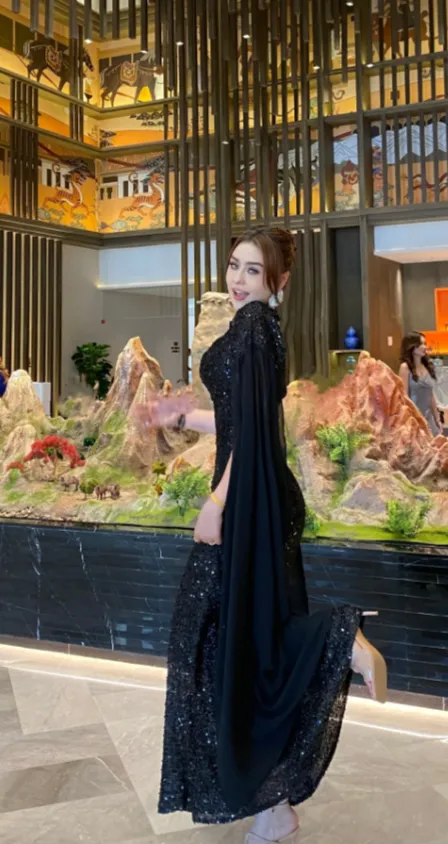 Elegant Sheath Black Long Prom Dresses Tulle Sequin Black Wedding Guest Dresses HZ1121 - Image 3