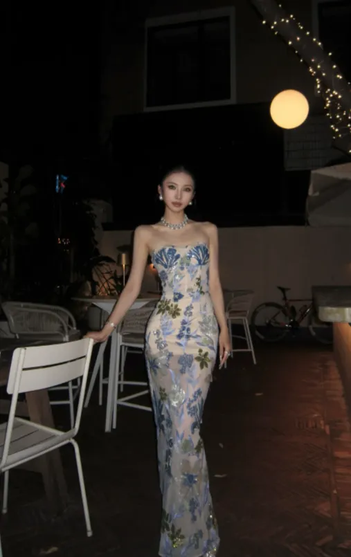 Chic Sweetheart Neck Sheath Long Prom Dresses Sleeveless Applique Evening Dresses HZ1121