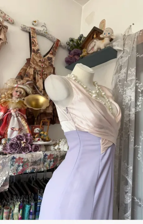 Chic V-neck Sheath Lilac Long Prom Dresses Sleeveless Chiffon Lilac Evening Dresses HZ1121 - Image 3