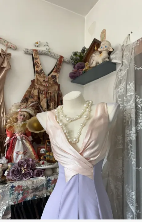 Chic V-neck Sheath Lilac Long Prom Dresses Sleeveless Chiffon Lilac Evening Dresses HZ1121 - Image 2