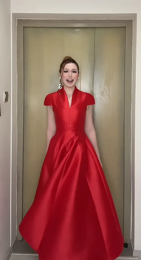 Elegant A-Line Short Sleeve Red Mother of the Bride Dresses Satin Red Evening Dresses HZ1121