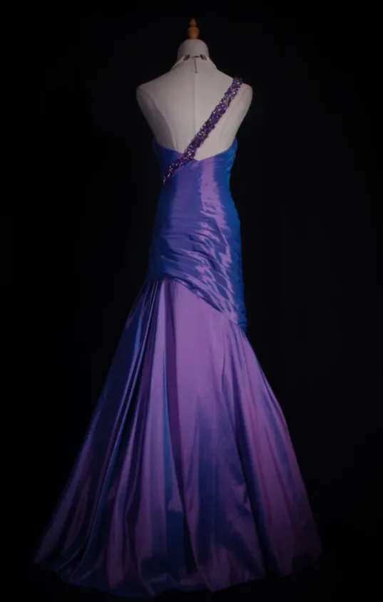 Chic One Shoulder Mermaid Purple Long Prom Dresses Sleeveless Taffeta Purple Evening Dresses HZ1121 - Image 3