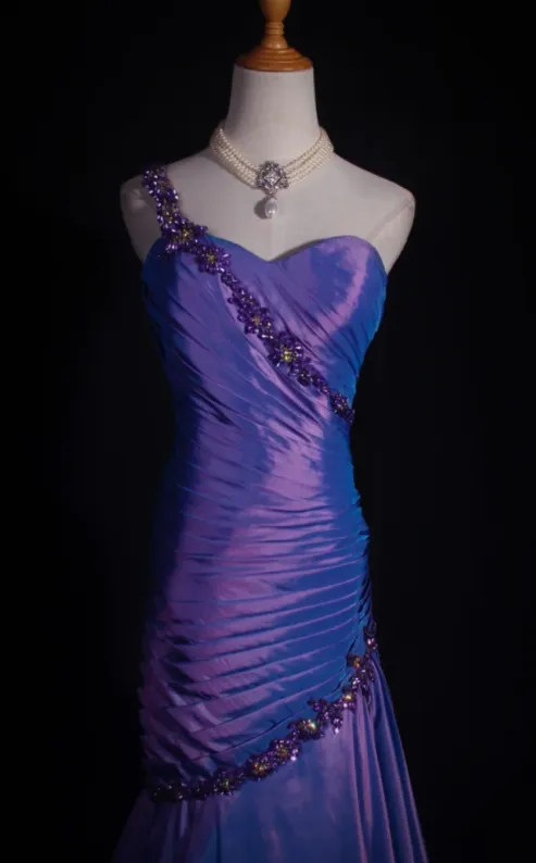 Chic One Shoulder Mermaid Purple Long Prom Dresses Sleeveless Taffeta Purple Evening Dresses HZ1121 - Image 2