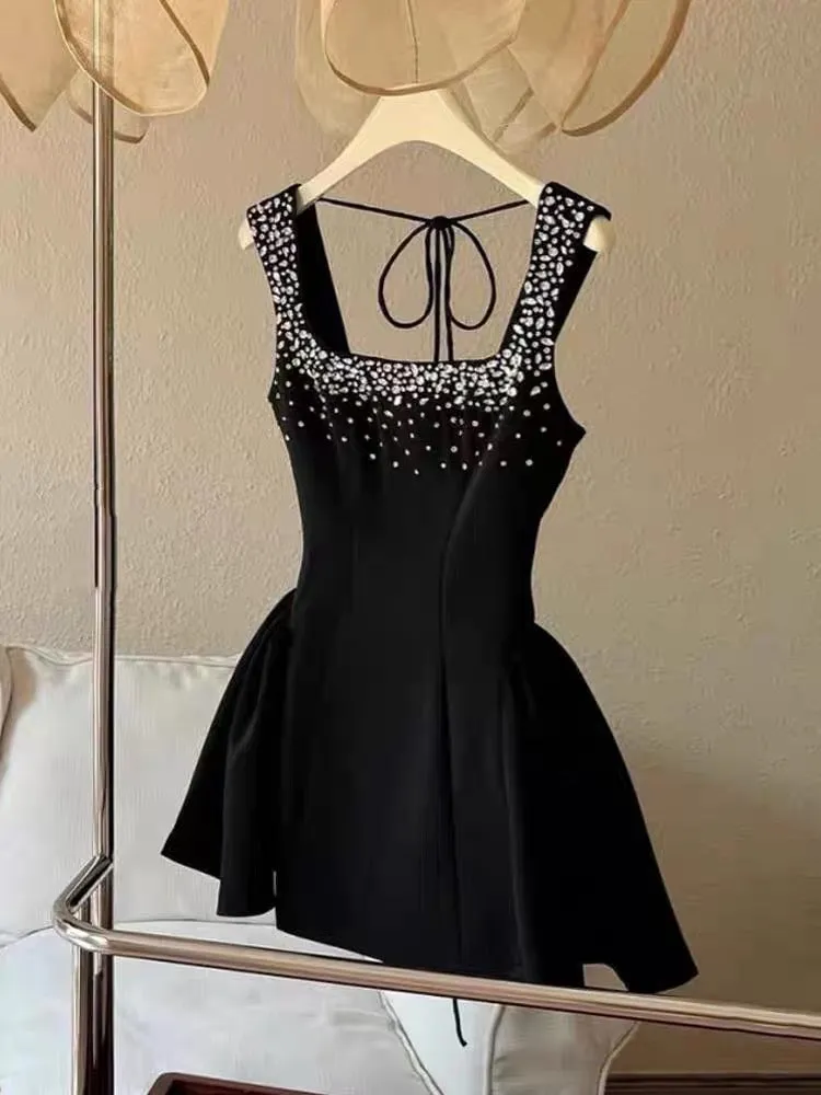 Modest A line Square Neck Little Black Dress Party Dresses Short Formal Homecoming Dresses Night Chic Elegant Cocktail Dresses 16th Birthday Outfits Hoco Dress HZ1121