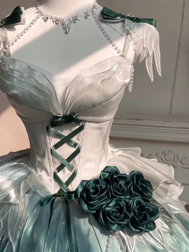 Vintage Ball Gown Spaghetti Straps Chiffon Green Summer 18th Birthday Dress Green Short Lolita Dress 18th Birthday Outfits HZ1121 - Image 4