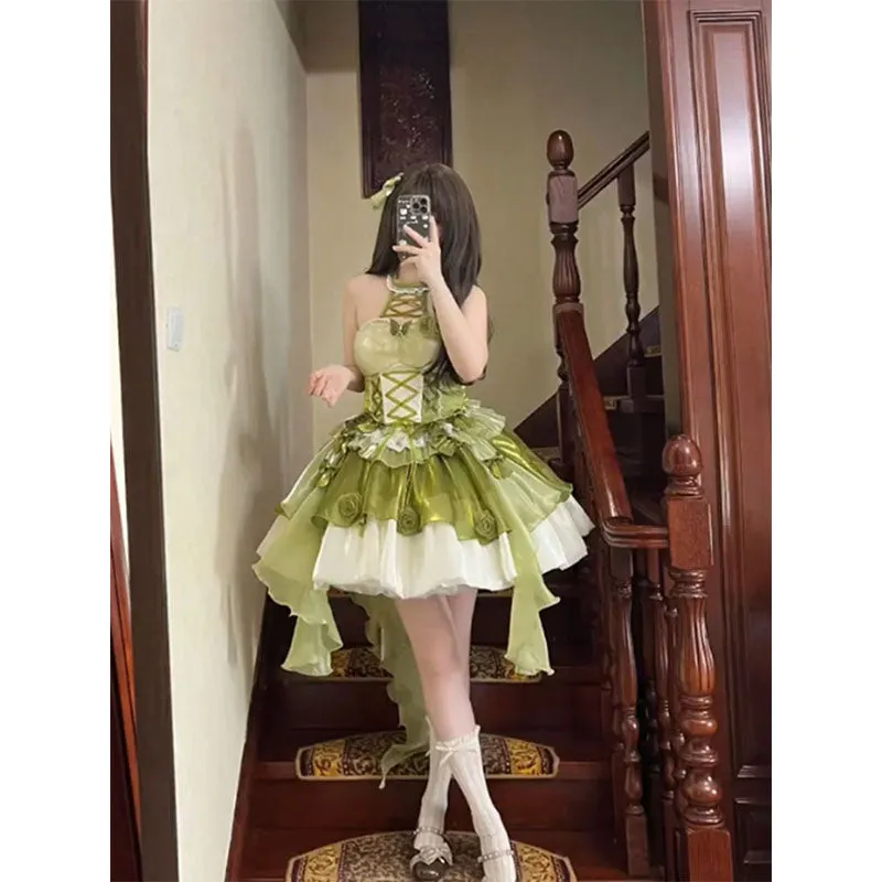 Vintage Ball Gown High Neck Green 22th Birthday Dress Lolita Dress Short Lolita Outfits HZ1121