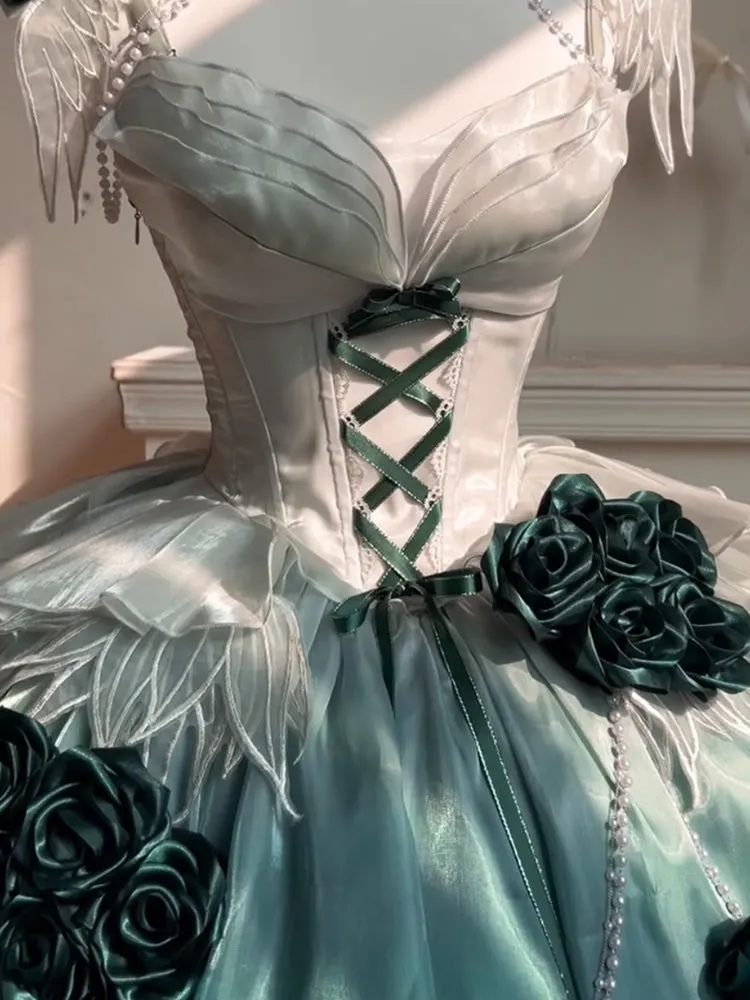 Vintage Ball Gown Spaghetti Straps Chiffon Green Summer 18th Birthday Dress Green Short Lolita Dress 18th Birthday Outfits HZ1121 - Image 5