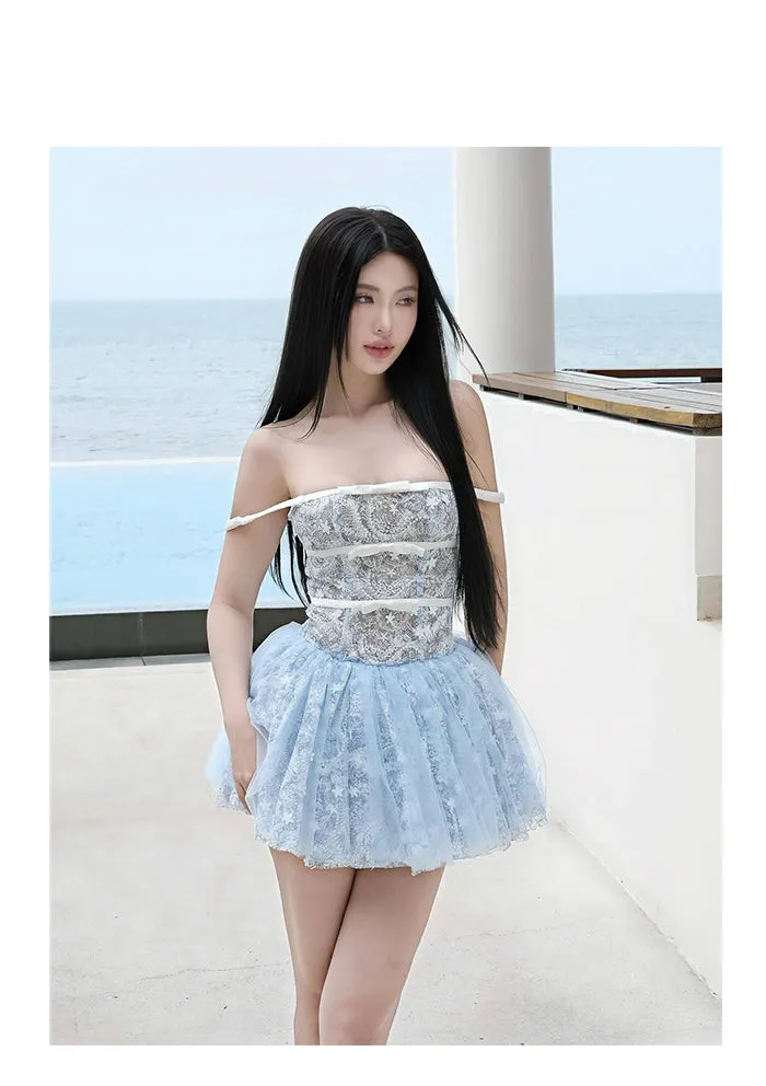 Cute A line Strapless Blue Lace Party Dresses Short Formal Homecoming Dresses Night Chic Elegant Short Dresses Cocktail Dress 16th Birthday Outfits Hoco Dresses HZ1121