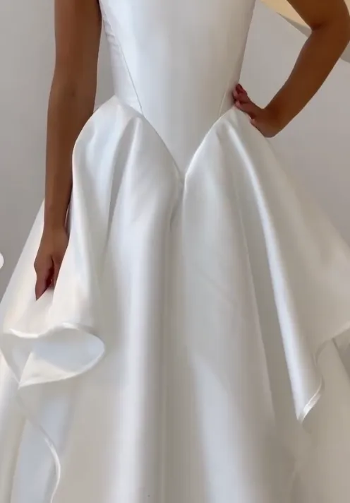 Pretty Wedding Dress Ball Gown Strapless White Satin Long Wedding Dresses Bridal Gowns HZ1121 - Image 2