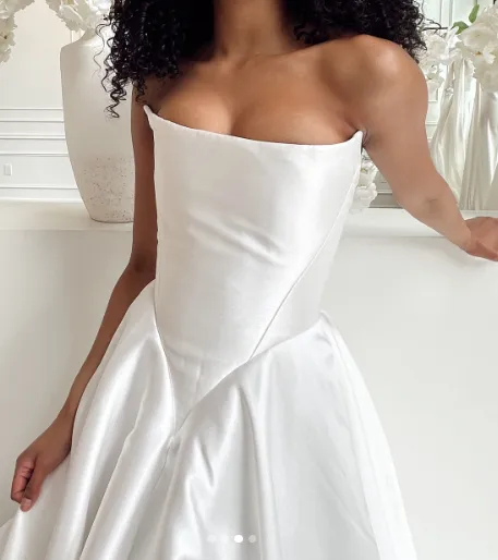 Pretty Wedding Dress Ball Gown Strapless White Satin Long Wedding Dresses Bridal Gowns HZ1121 - Image 5