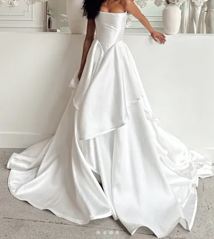 Pretty Wedding Dress Ball Gown Strapless White Satin Long Wedding Dresses Bridal Gowns HZ1121 - Image 6
