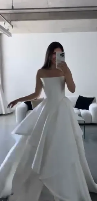 Pretty Wedding Dress Ball Gown Strapless White Satin Long Wedding Dresses Bridal Gowns HZ1121 - Image 9