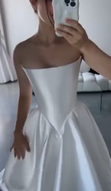 Pretty Wedding Dress Ball Gown Strapless White Satin Long Wedding Dresses Bridal Gowns HZ1121 - Image 7