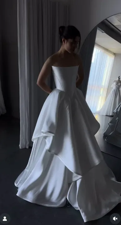 Pretty Wedding Dress Ball Gown Strapless White Satin Long Wedding Dresses Bridal Gowns HZ1121 - Image 4