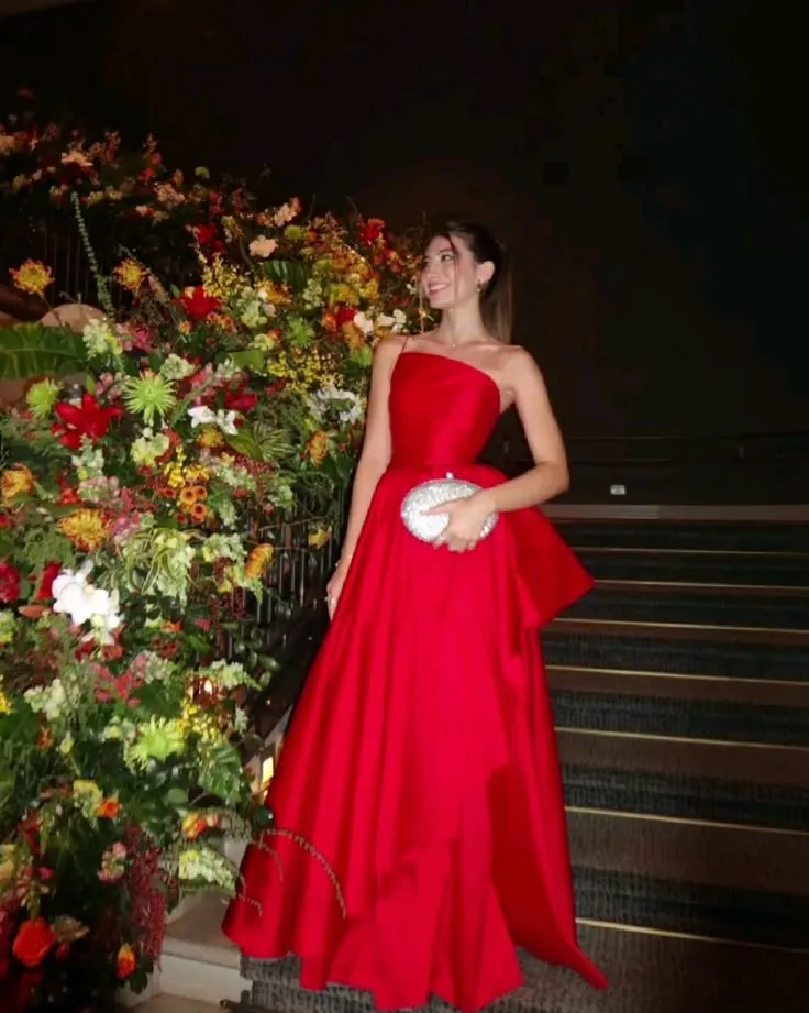 Fancy A line One Shoulder Red Long Satin Evening Dress Party Gowns Evening Special Formal Dresses Prom Dress HZ1121